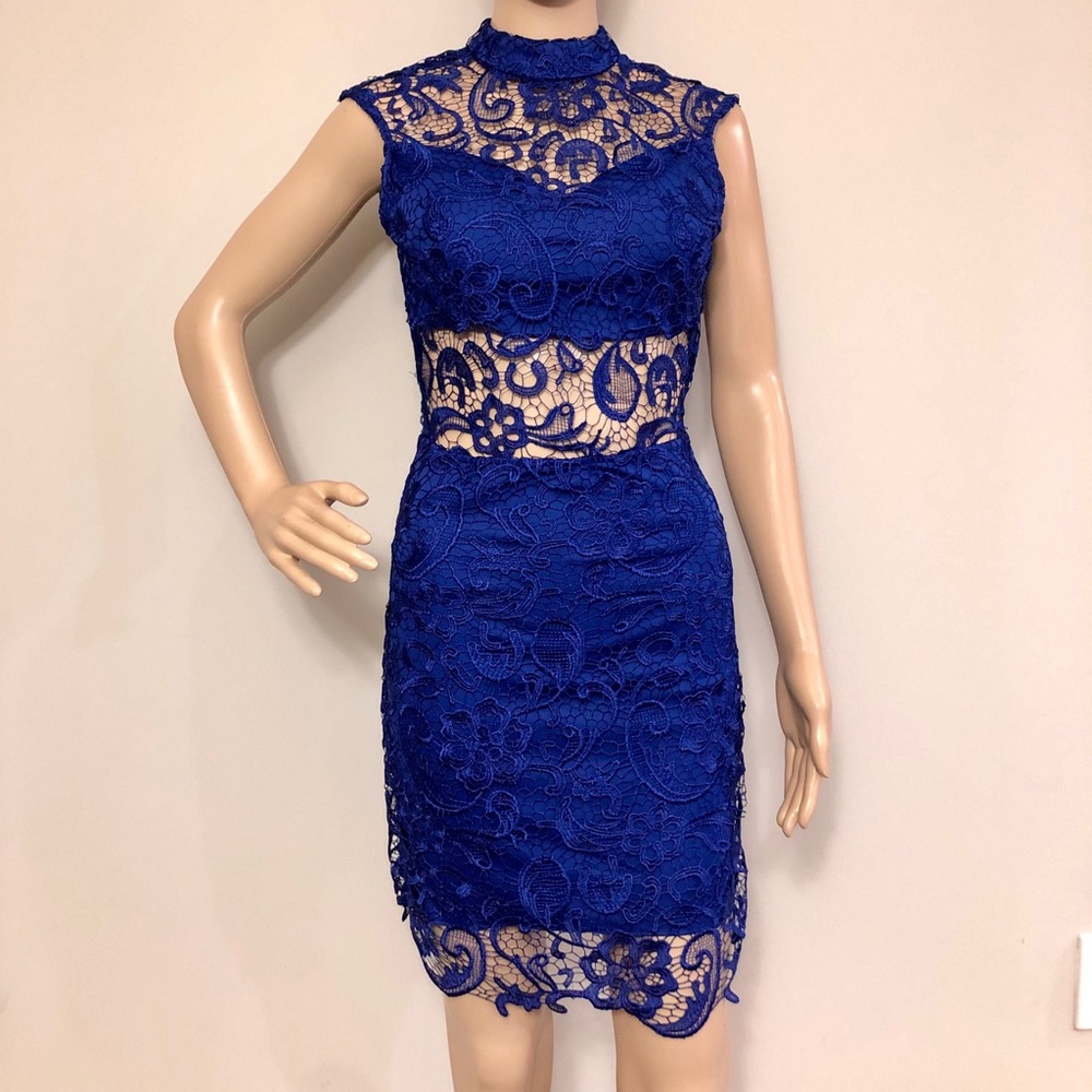 Blue Lace Cocktail Cap Sleeve Dress, NWT